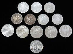 1970's SILVER (148.6 GRAMS) GERMANY FEDERAL REPUBLIC 5 & 10 MARKS 13 COIN LOT