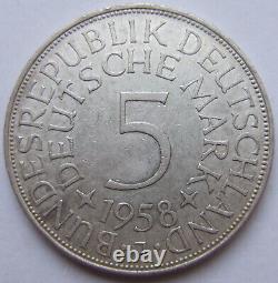 Coin Federal Republic Germany Silver Eagle 5 German Mark 1958 J Extremely fine