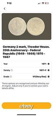 Germany 2 mark, Theodor Heuss. 20th Anniversary Federal Republic 1971F