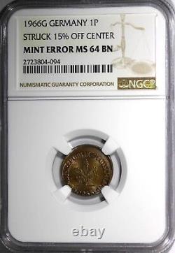 Germany Federal Republic 1966-G 10 Pfennig MINT ERROR NGC MS64 BN KM# 105(094)