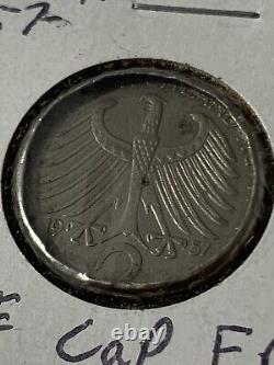 Super Rare 1957 Germany Federal Republic 2 Mark KM# 116 Die Cap Error