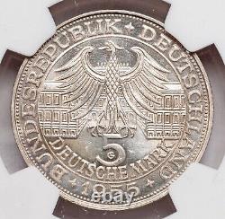 1955, Allemagne (République fédérale). Pièce de 5 Mark en argent Louis de Bade. NGC UNC+