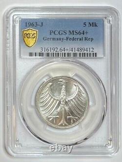 1963 J Allemagne 5Mk République fédérale Argent 5 Mark PCGS MS64+ GOLD SHIELD