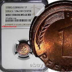 Allemagne - République fédérale 1950-G 1 Pfennig NGC ERREUR DE FRAPPE MS64 RB RARE KM105(6)