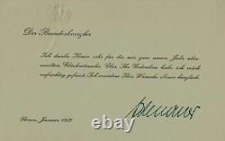 Chancelier allemand Konrad Adenauer Carte de remerciement signée à la main datée de 1957 COA