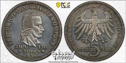 Pièce d'argent de 5 Mark de la République fédérale d'Allemagne 1955-F de Friedrich Schiller certifiée PCGS MS-62