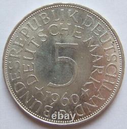 Pièce de monnaie de la République fédérale d'Allemagne Aigle d'argent 5 DM 1960 D en qualité Brillant non circulée