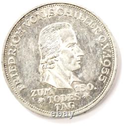 Pièce de monnaie en argent de 5 Mark de la République fédérale d'Allemagne de 1955, KM#114 Friedrich Schiller.