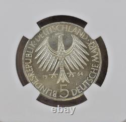Pièce de monnaie en argent de 5 marks de la République fédérale d'Allemagne 1964-J, décès de Johann Fichte, NGC MS-66.