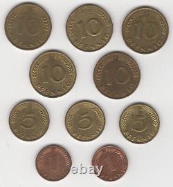 Pièces de 1,5 et 10 Pfennig de la République fédérale d'Allemagne en 1949
