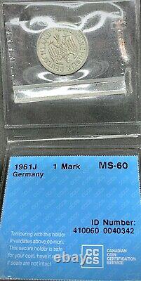 République fédérale d'Allemagne. 1961J Un Mark. CCCS Classé MS 60. Rare