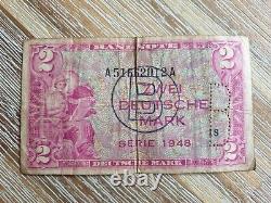 République fédérale d'Allemagne 2 marques 1948 billet de banque estampillé B rare